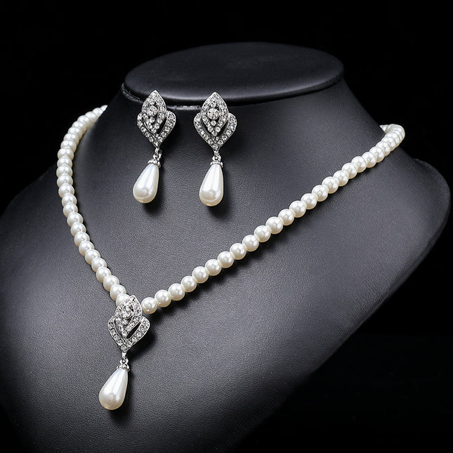 Conjunto de collar de perlas al por mayor, cadena de suéter para mujer, cadena de clavícula, aleación