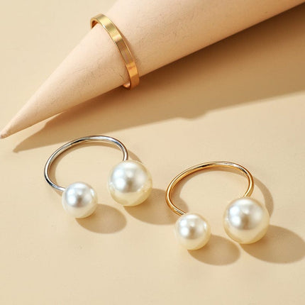 Three Metal Simple Pearl Open Rings