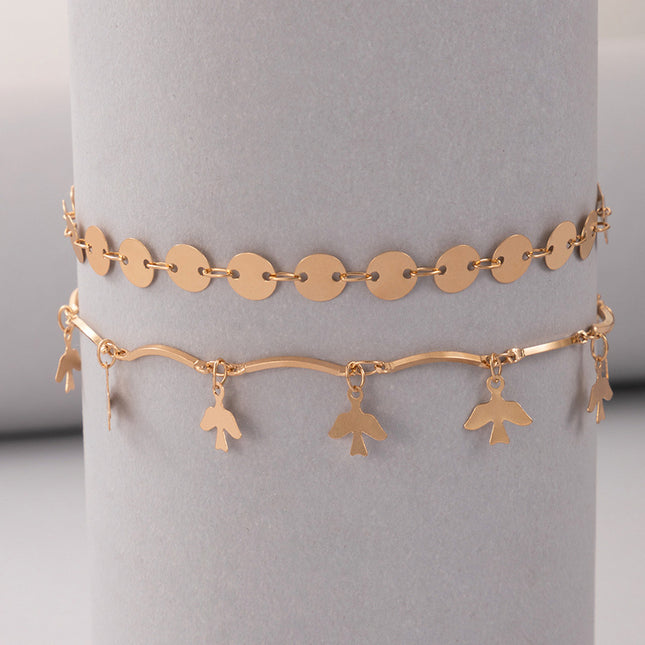 Wholesale Animal Geometry Bird Metal Disc Double Layer Anklet
