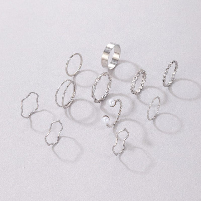 Wave Twist Ring Set Personality Pearl Inlaid Ten-Piece Knuckle Ring