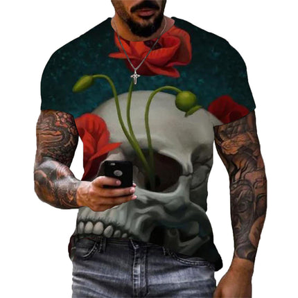 Wholesale Men's 3D Digital Printing Skull Round Neck Short Sleeves T-Shirt