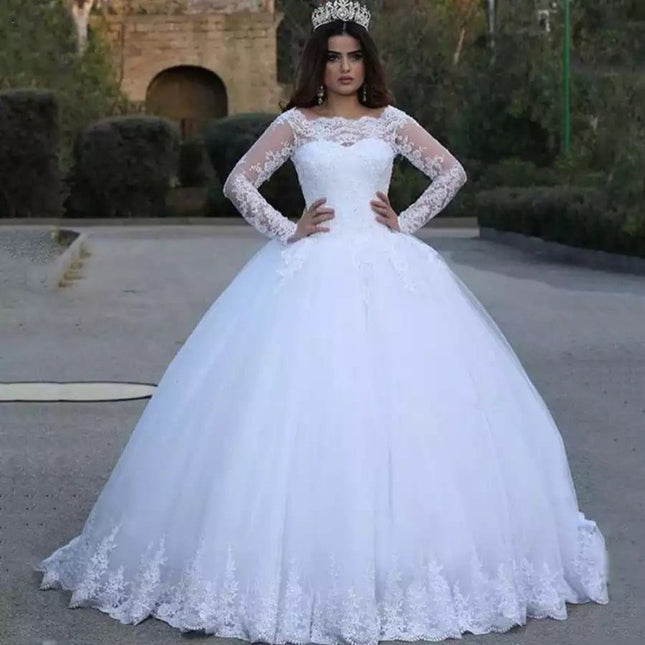 Wholesale Bridal Slim Waist Slim Long Sleeve Lace Wedding Dress