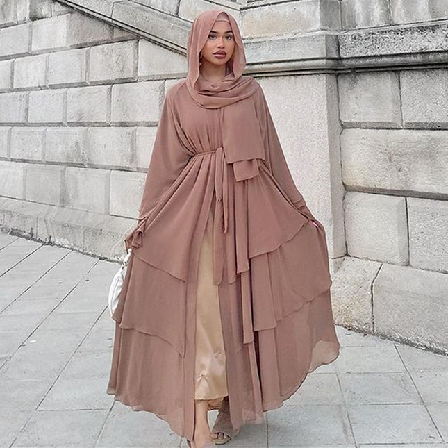 Nueva túnica cárdigan de gasa de tres capas de Dubái islámico