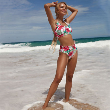 Printed Ruffle Bikini Women's Split Swim Trunks Swimsuit