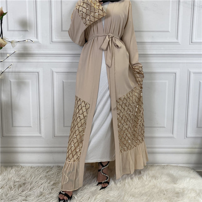 Bata bordada con lentejuelas Dubai Damas Gasa Cardigan Kimono
