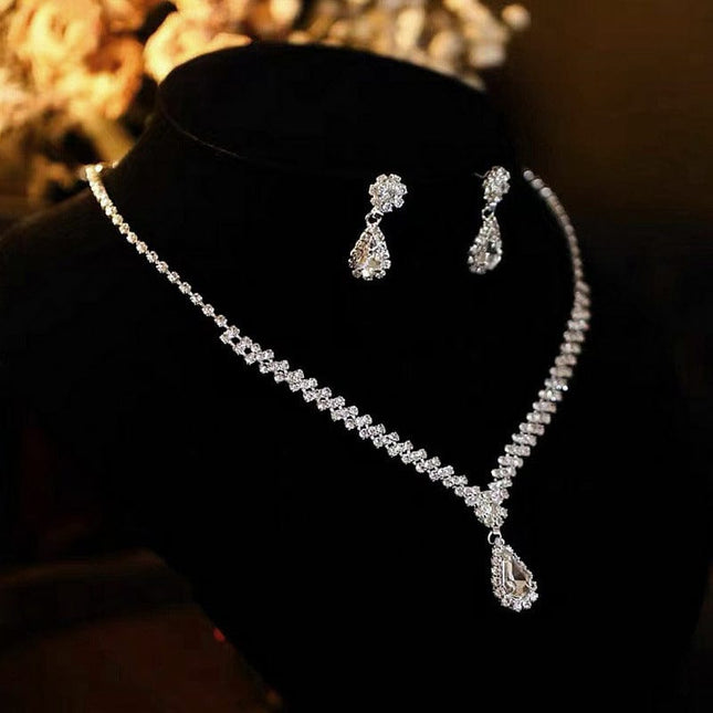 Women's Teardrop Necklace Clavicle Chain Earrings 2 Piece Set Party Accessories