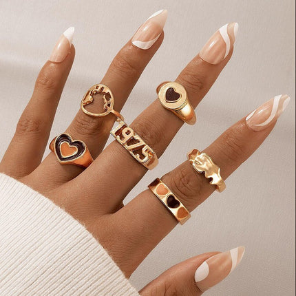 Color Love Flower Pastoral Style Butterfly Mushroom Tai Chi Five-Piece Ring Set