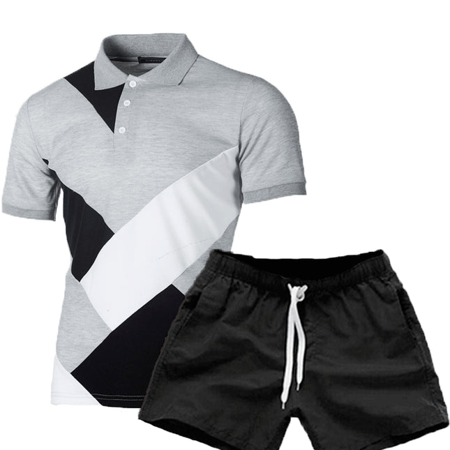 Conjunto de pantalones cortos de camiseta de manga corta con paneles de verano para hombre