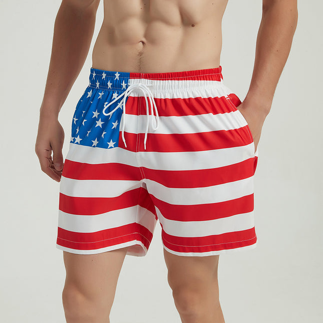 Wholesale Men's Casual Beach Shorts American Flag Swimming Trunks