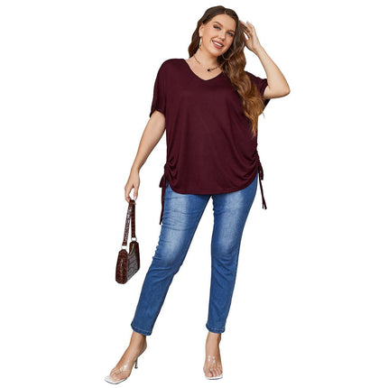 Wholesale Women's Plus Size Short Sleeve Top Ladies Loose V Neck T-Shirt