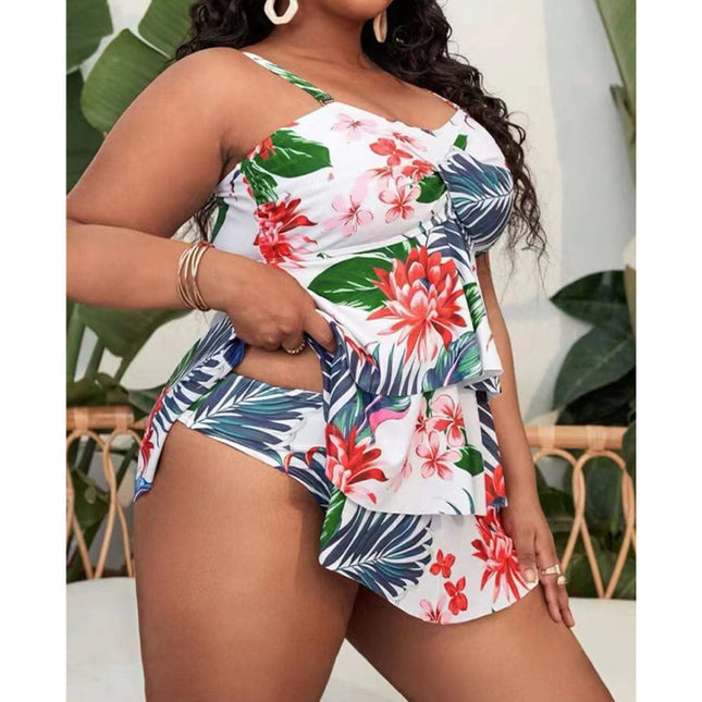 Wholesale Women's Plus Size Two-piece Swimsuit Printing Multilayer Ruffle Bikini