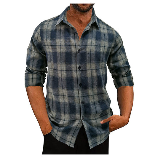 Wholesale Men's Fall Winter Long Sleeve Plaid Casual Loose Flannel Shirt