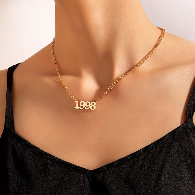 Wholesale Fashion Simple Alloy Number Heart Geometric Necklace