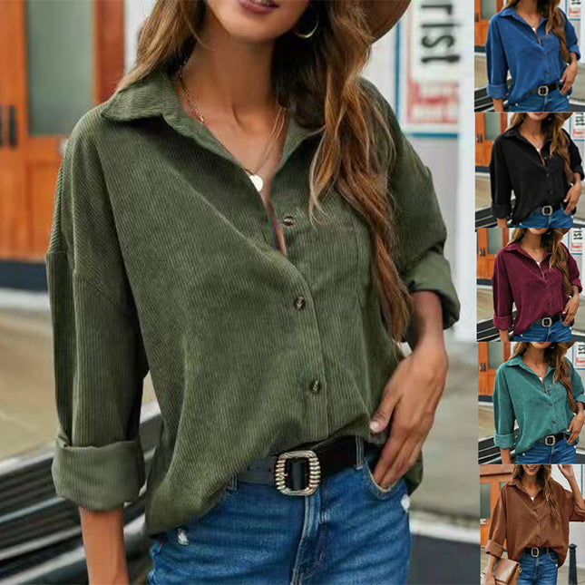 Wholesale Women's Spring Lapel Solid Color Long Sleeve Cardigan Shirt