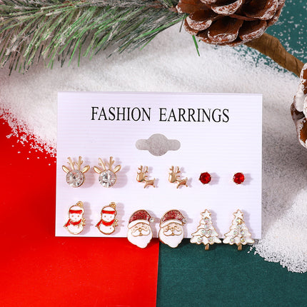 Christmas Cartoon Oil Drip Santa Claus Earrings 6-Piece Set