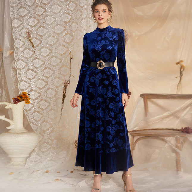Wholesale Women's Fall Elegant Fluffy Pattern Lace Long Sleeve Maxi Dress