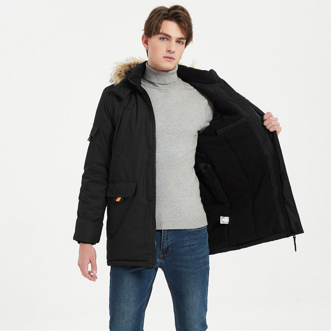 Men's Winter Fleece Thick Padded Casual Mid-length Coat