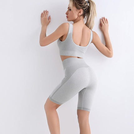 Wholesale Women's Yoga Sports Seamless Vest Bra Shorts Two Piece Set