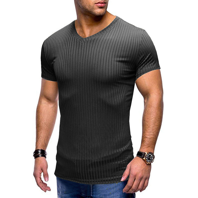 Camiseta de manga corta con cuello en V delgada para deportes de verano para hombres