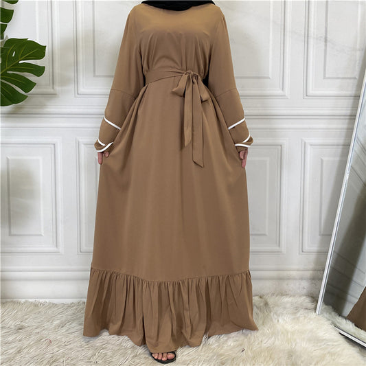 Wholesale Ladies Pleated Loose Big Hem Muslim Dress