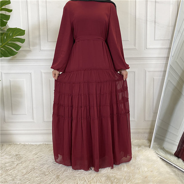 Double Chiffon Large Hem Loose Abaya Islamic Ladies Dress