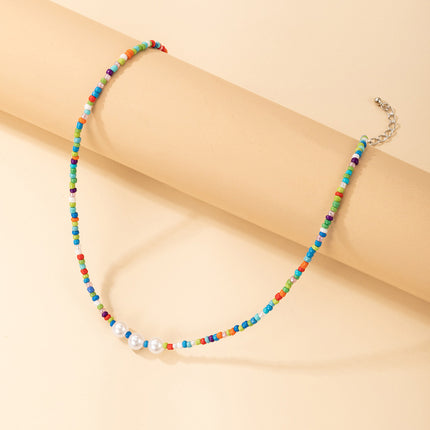 Colorful Beads Ethnic Beaded Pearl Necklace Clavicle Chain