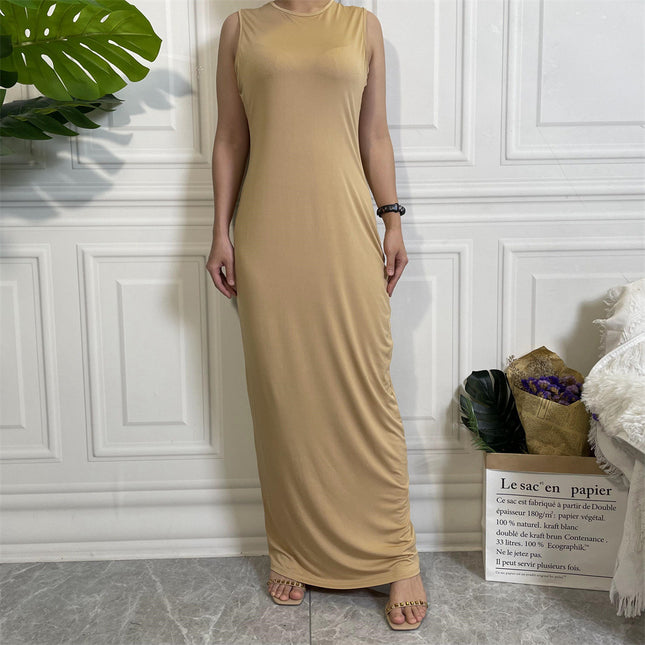 Muslim Solid Color Casual Sleeveless Ladies Long Dress