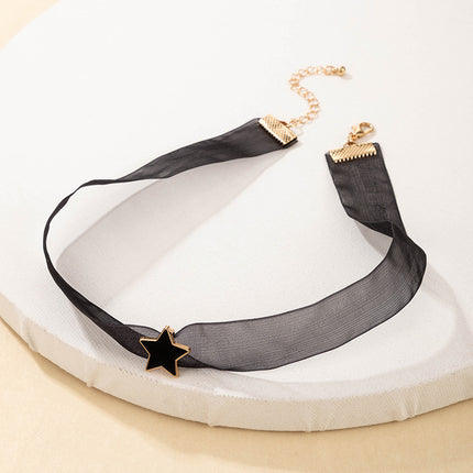 Wholesale Fashion Black Drip Oil Pentagram Mesh Collar Necklace