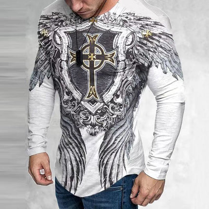 Wholesale Men's Summer Casual Printing Round Neck Long Sleeve T-Shirt