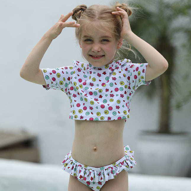 Zweiteiliger Kinder-Badeanzug Mädchen Bikini mit halben Ärmeln