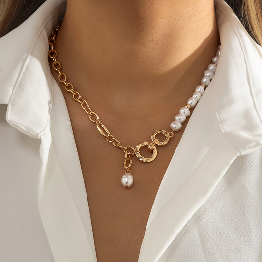 Shaped Pearl Pendant Necklace Metal Buckle Chain Necklace