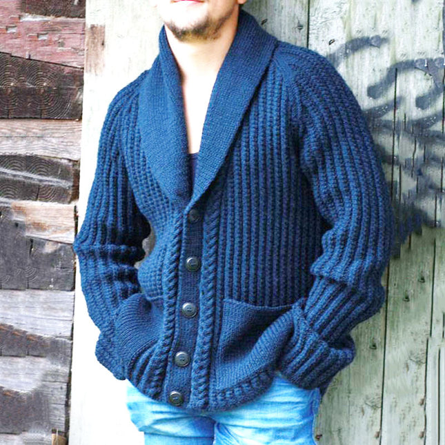 Suéter de punto grueso de manga larga con solapa de otoño invierno para hombre