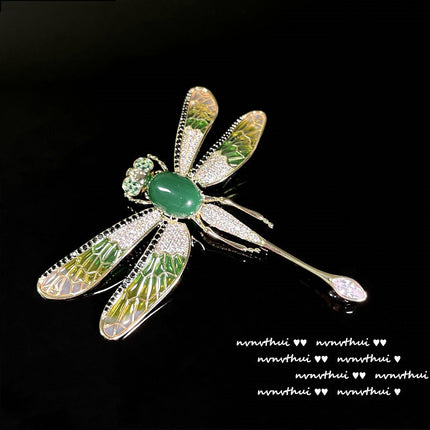 Malachite Emerald 18K Gold Plated Zircon Leaf Brooch