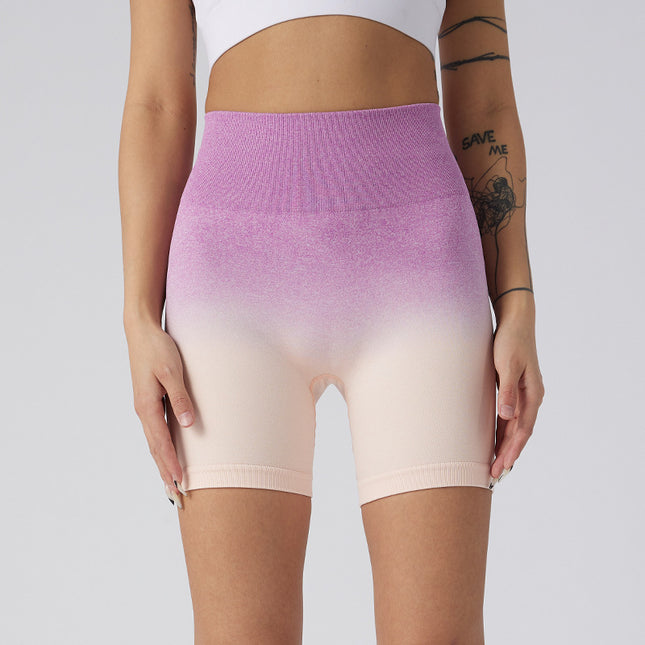 Pantalones cortos deportivos de yoga de cintura alta con degradado para mujer