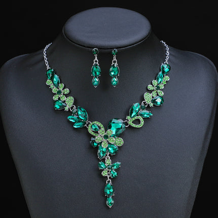 Wholesale Necklace Earrings Two-Piece Vintage Flower Crystal Double Floral