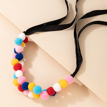 Hand-woven Colorful Pom Pom Tassel Cute Necklace