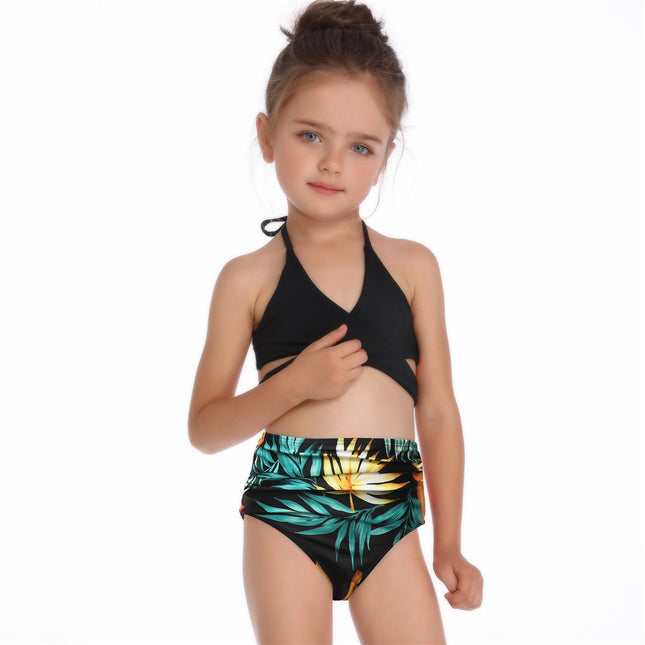 Zweiteilige Badebekleidung für Kinder, Mädchen mit hoher Taille, Bikini-Badebekleidung