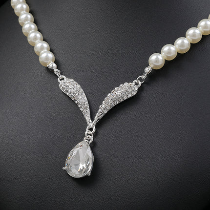 Pearl Necklace Earrings Set Fashion Alloy Plating Bridal Dress Accessories