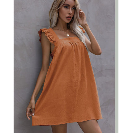 Wholesale Women's Summer Loose Square Neck Sleeveless Backless Dress