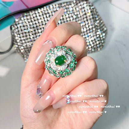 Flower Ring 18K Gold Plated Emerald Drop Zircon Earrings