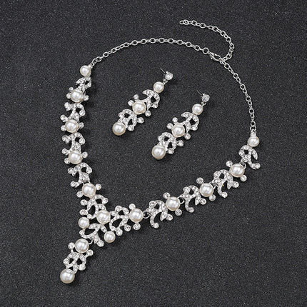 Conjunto de collar de perlas al por mayor, joyería nupcial de aleación de dos piezas para mujer
