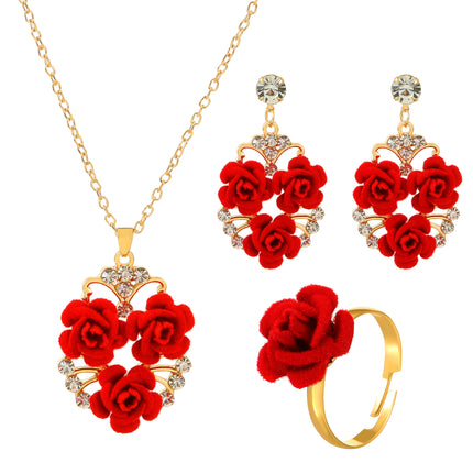 Rote Rose Halskette Ohrringe Ring Valentinstag Geschenk