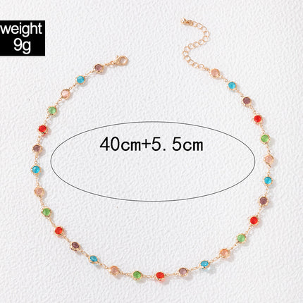 Simple Color Rhinestone Short Single Layer Necklace Clavicle Chain