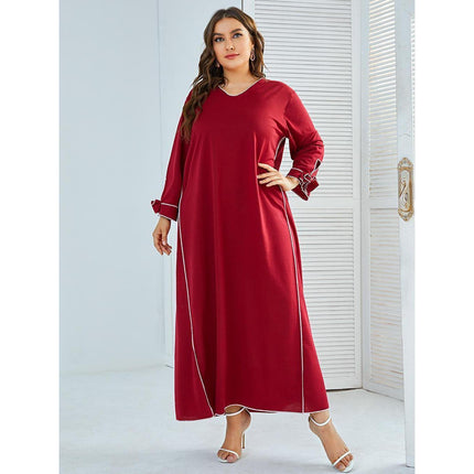Wholesale Ladies Loose Long Sleeve Plus Size Red Maxi Dress