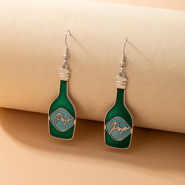 Green Wine Bottle Drip Oil Geometric Irregular Glitter Earrings