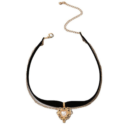 Wholesale Fashion Rhinestone Pearl Heart Hollow Out Necklace