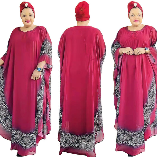 Wholesale African Muslim Women's Dolman Sleeve Plus Size Robe Suspender Dress Two Piece Set