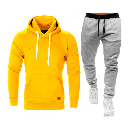 Wholesale Men's Casual Solid Color Sports Plus Size Hoodie Joggers Set