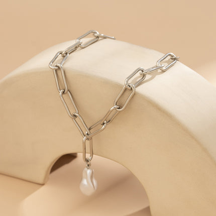 Simple Cross Chain Imitation Pearl Anklet Female Metal Anklet