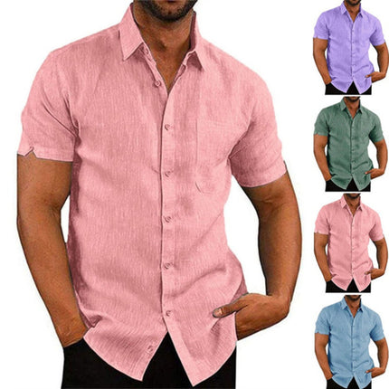 Einfarbiges Revers Kurzarm Sommer Casual Button Shirt für Herren